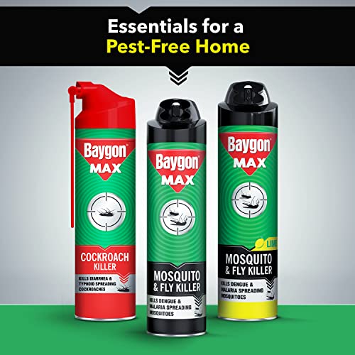 Baygon Max Mosquito and Fly Killer Spray, 625ml | Instant Mosquito Killer | Kills Dengue & Malaria Spreading Mosquitoes | With Double Nozzle Technology for 30% Wider Coverage