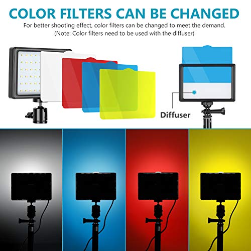 Neewer 2 Packs Dimmable 5600K USB LED Video Light with Adjustable Tripod Stand/Color Filters for Tabletop/Low Angle Shooting, Colorful LED Lighting, Product Portrait YouTube Video Photography