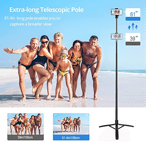 Mobilife Long Selfie Stick Tripod,Extra-long Selfie Stick with Large Reinforced Tripod Stand Upto 61 inch/156 cm,Super Long Multi-function Bluetooth Selfie Stick for YouTube Photo&Cooking Video Overhead Shoot Live Stream Selfie Stick Tripod for Mobile Pho