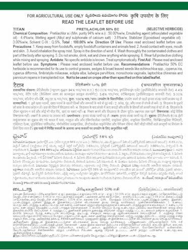 एडवेंट टाइटन प्रीटीलाक्लोर 50% ईसी हर्बिसाइड खरपतवारनाशी 1 लीटर