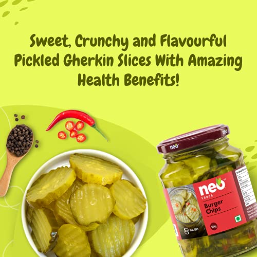 Neo Burger Chips 350g I 100% Vegan I Low Fat Sweet and Salty Gherkin Slices, Ready to Eat, No GMO I Make Burger, Sandwich & Salads (Pack of 1)