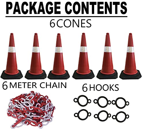 रोशन सेफ्टी कोन ट्रैफिक सेफ्टी प्रोडक्ट (6 कोन + 6 कोन रिंग + 6 मीटर चेन)