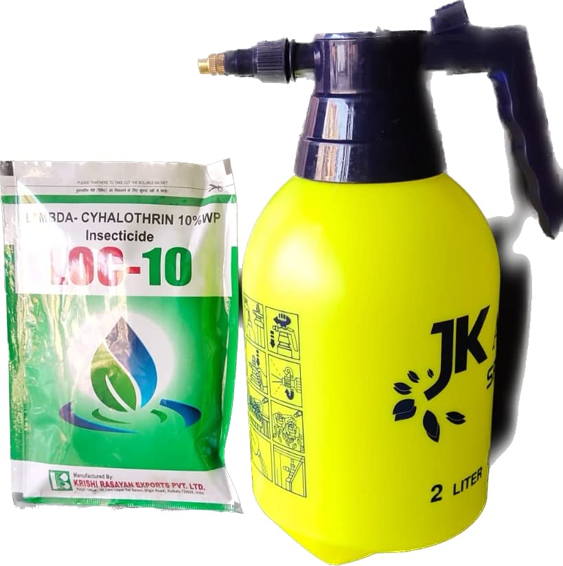 LOC Lambda Cyhalothrin for Mosquitoes and Crawling Insects with Garden Sprayers Standard Manual Sprayer (2 Litre), Multipurpose Sprayer (Light Yellow) & Free Transparent Hand Gloves