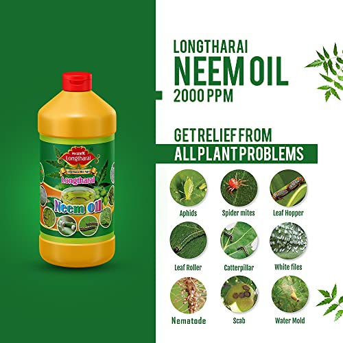 Longtharai Cold Pressed Pure Neem Oil Organic Fungicide and Pesticides for Vegetable Plants Insects Gardening(2000 PPM) -Pack of 100 ml