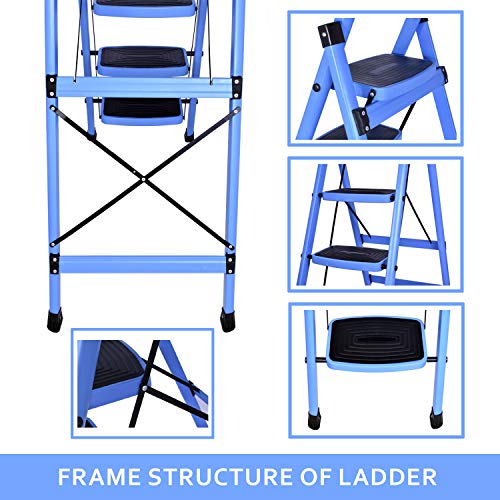 Plantex Ladder for Home-Foldable Steel 5 Step Ladder-Wide Anti Skid Steps (Blue & Black)