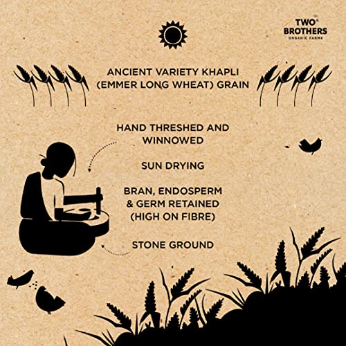Two Brothers Organic Farms - Khapli Wheat Flour (2 kg) | High Dietary Fiber for Easy Digestion | Stoneground Emmer Atta