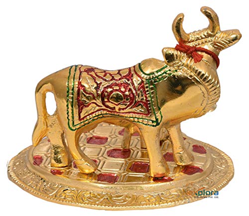 Metal Beautiful Kamdhenu Cow and Calf Idol Showpiece