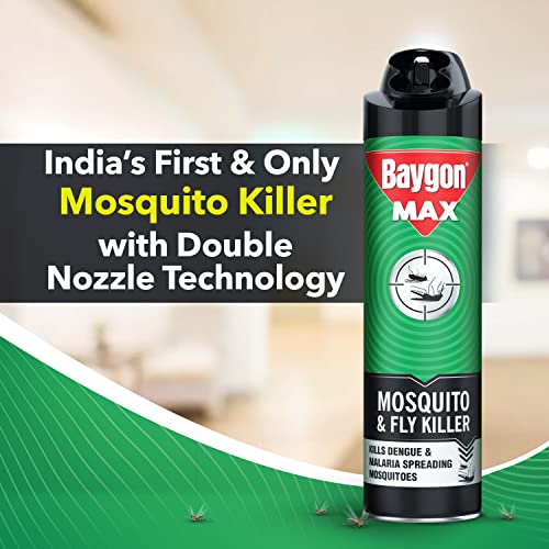 Baygon Max Mosquito and Fly Killer Spray, 625ml | झटपट मॉस्किटो किलर | डेंग्यू आणि मलेरिया पसरवणाऱ्या डासांना मारते | 30% विस्तीर्ण कव्हरेजसाठी डबल नोजल तंत्रज्ञानासह