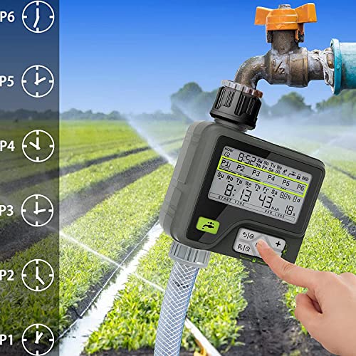 Pinolex® Sprinkler Drip Smart Rain Sensor Water Timer Controller Equipment Gardening Outdoor Hose with Manual Automatic Delay Mode Watering System 6 Irrigation Modes Memory for Lawn Farming Terrace