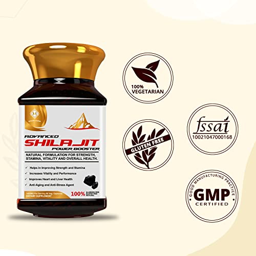 MOUNTAINOR Advanced Shilajit Power Booster Capsules with Saffron, Safed Musli, Ashwagandha - 1400MG (90 Veg Capsules) | For Enhanced Stamina, Vitality & Overall Wellbeing
