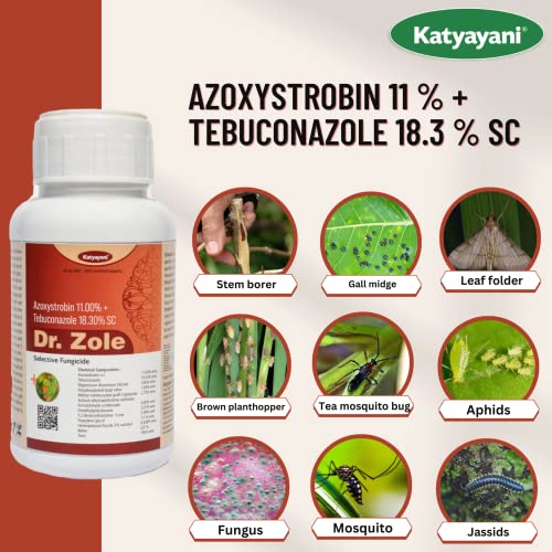 Katyayani Azoxystrobin 11% + Tebuconazole 18.3% SC Systemic Fungicide Powerful Broad Spectrum Control Early Blight Late Blight Yellow Rust Disease New Generation Fungus Control (1 Litre(Set of 4))
