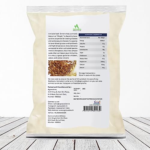 एग्रोवेशन खापली गेहूं का आटा - 5 किलो (एम्मर, लंबा दाना) | कम ग्लूटेन और मधुमेह रोगियों के लिए अनुकूल आटा