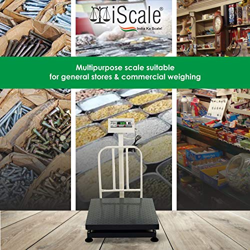 iScale इलेक्ट्रॉनिक प्लेटफॉर्म वेइंग स्केल 300kg क्षमता 20g एक्यूरेसी वेट मशीन डिजिटल शॉप, कमर्शियल और इंडस्ट्रियल यूज के लिए माइल्ड स्टील हैवी प्लेटफॉर्म साइज 24x24 इंच (600x600mm)