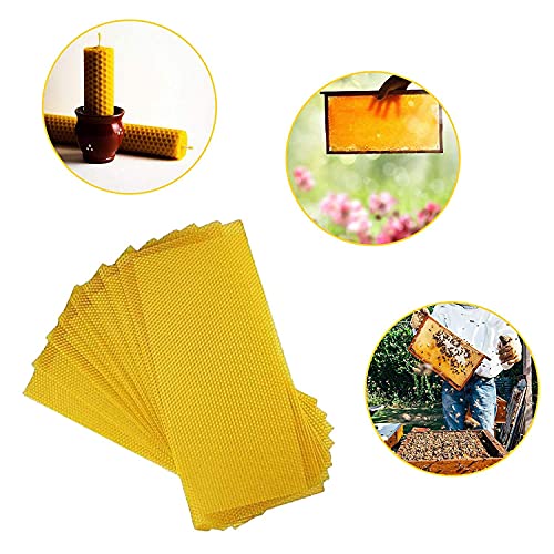 KB Netrue Honey Bee Honey Sheets10-Piece Beeswax Honeycomb Sheets Wax Foundation Beekeeping Beeswax Sheet Bee Nest Foundation Wax Sheet Beehive Bed Hive Honey+Nest+Base (yellow-10)