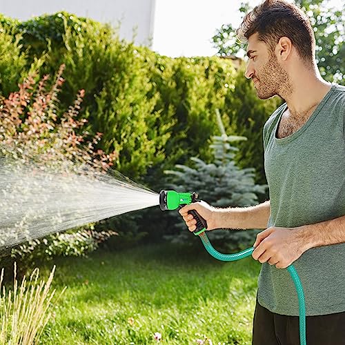 Cloud Moon Heavy Duty Highly Durable PVC Green Braided Water Hose Pipe with 8 Pattern Nozzle Sprayer & 3 clamps(1/2 Inch) (5 Meters)