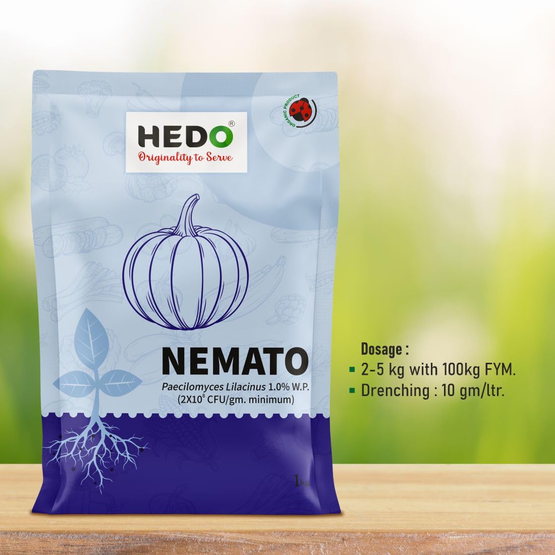 HEDO नेमाटो (पैसिलोमाइसेस लिलासिनस 2x10^8 CFU/g) जैव-कार्बनिक पाउडर (1Kg) बीज और बगीचे के पौधों के लिए - विभिन्न नेमाटोड के खिलाफ
