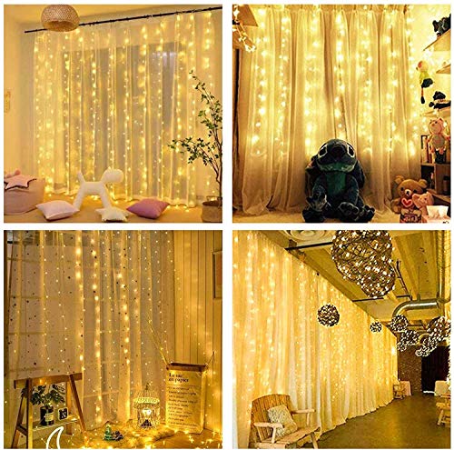 XERGY Window Curtain String Light 300 LED 8 Lighting Modes Dimmable Fairy Lights Remote Control USB Powered Waterproof Lights for Home Decoration Light Diwali House Party Wedding Decor (Warm White)