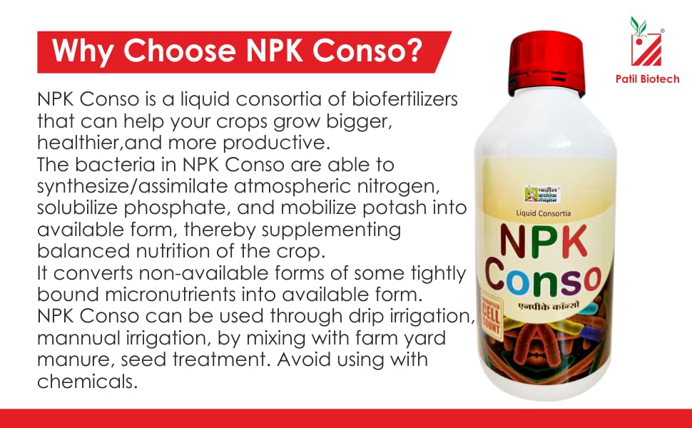 Patil Biotech Priavte Limited N P K Canso | Fertilizers for Plants | Fertilizer for Growth Boost and Maximum Production | All in One Plant Food - Multicolor (1 L)