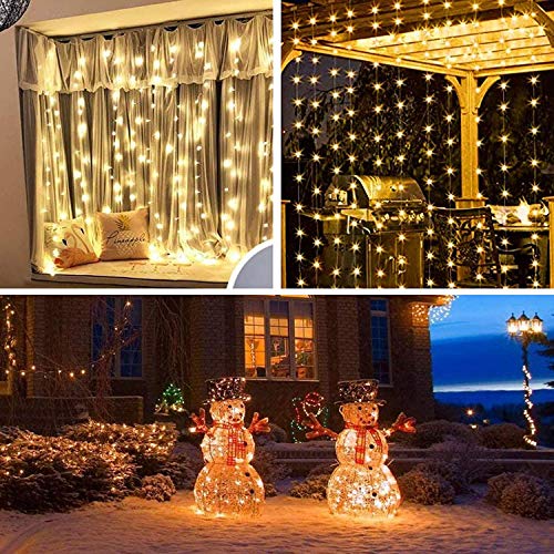 XERGY Window Curtain String Light 300 LED 8 Lighting Modes Dimmable Fairy Lights Remote Control USB Powered Waterproof Lights for Home Decoration Light Diwali House Party Wedding Decor (Warm White)