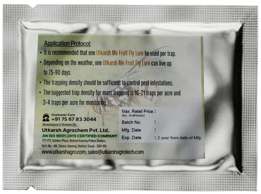 Utkarsh (Oriental) ME Fruit Fly Bactrocera Dorsalis Pheromone Lure to Catch Fruit Fly of Mango, Papaya, Pomegranate, Banana, Water Melon, Coffee, Peppers, Sweet Fruits with Eco or Glass Trap - 10 Sets