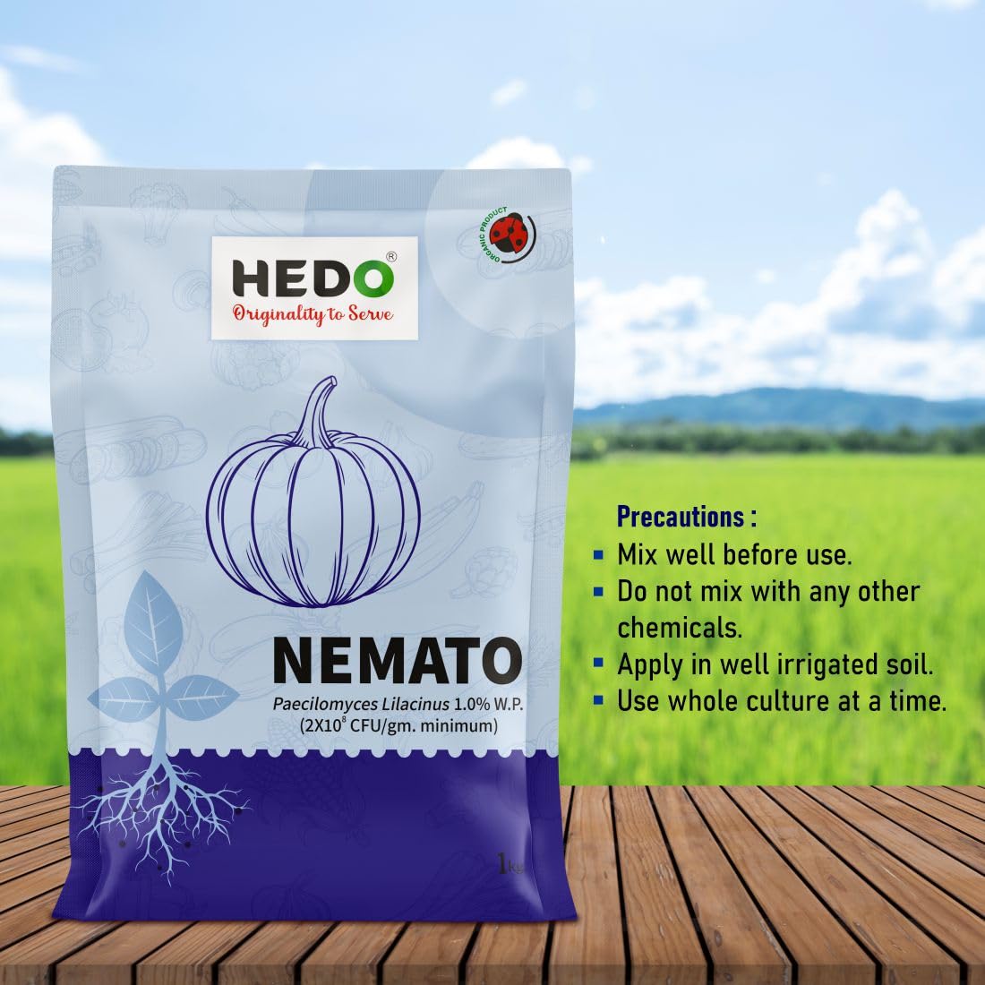 HEDO नेमाटो (पैसिलोमाइसेस लिलासिनस 2x10^8 CFU/g) जैव-कार्बनिक पाउडर (1Kg) बीज और बगीचे के पौधों के लिए - विभिन्न नेमाटोड के खिलाफ