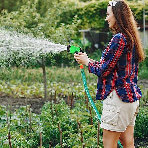 Cloud Moon Heavy Duty Highly Durable PVC Green Braided Water Hose Pipe with 8 Pattern Nozzle Sprayer & 3 clamps(1/2 Inch) (5 Meters)