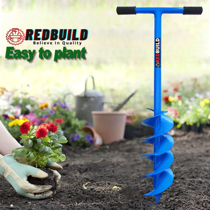 REDBUILD™ Dual Blade Earth Auger Hole Digger, Heavy Duty Drilling Machine, Garden Auger Drill Rapid Planter, Fence Post Manual Digging Soil Auger for Planting Trees | Agriculture Tools for Farming