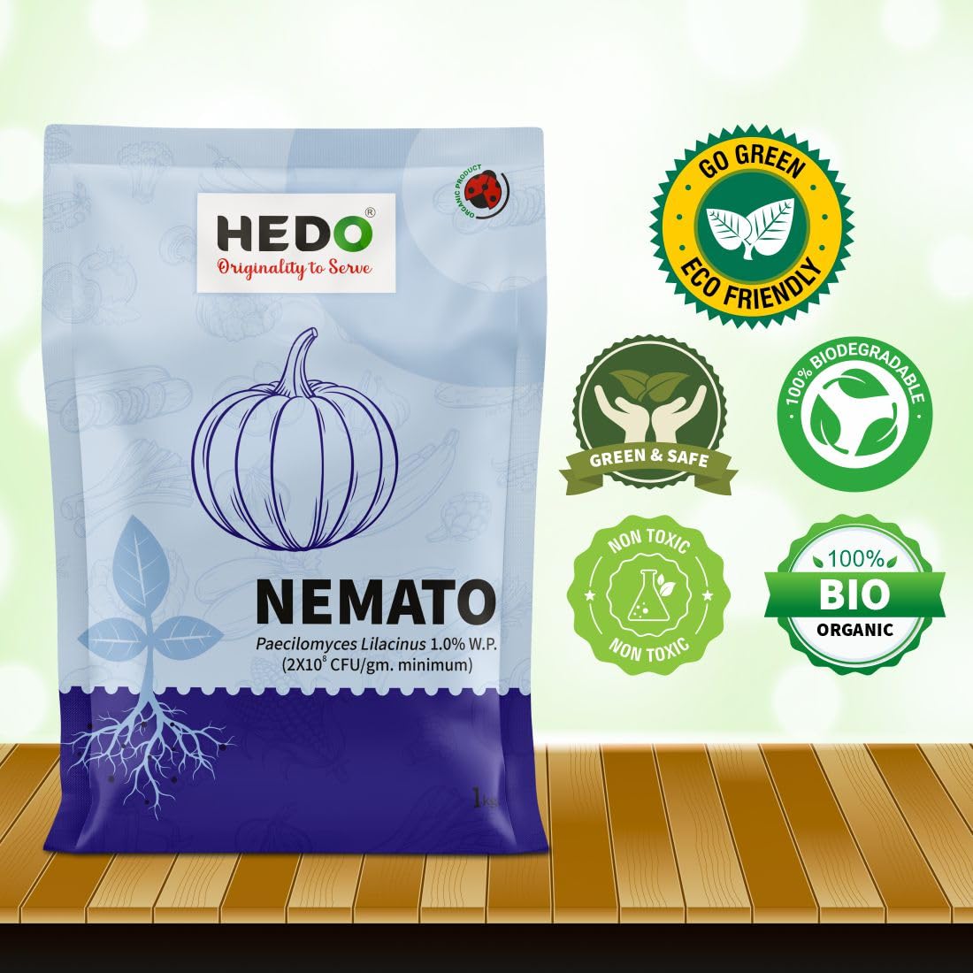 HEDO नेमाटो (पैसिलोमाइसेस लिलासिनस 2x10^8 CFU/g) जैव-कार्बनिक पाउडर (1Kg) बीज और बगीचे के पौधों के लिए - विभिन्न नेमाटोड के खिलाफ