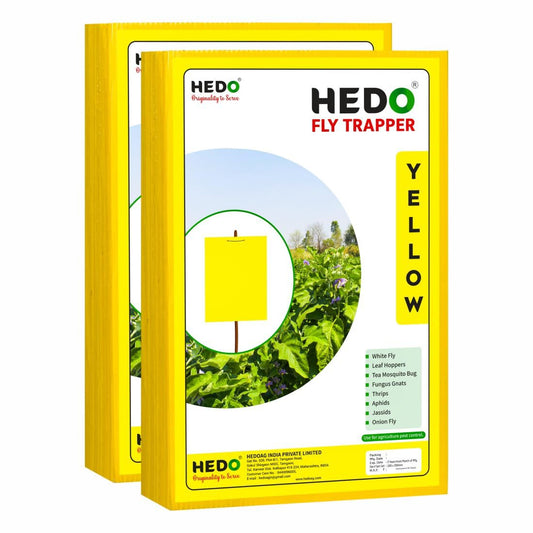 HEDO फ्लाई ट्रैपर A4 पीली शीट, खेती और आउटडोर के लिए कीट पकड़ने वाली शीट थ्रिप्स, एफिड्स और व्हाइटफ्लाई को नियंत्रित करने के लिए 2 का पैक (50 पीस)