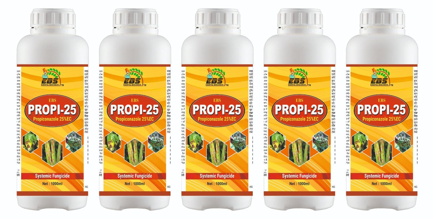 EBS Propi25 Propiconazole 25% EC गहू, तांदूळ, भुईमूग, चहा, सोयाबीन आणि केळी यांसारख्या पिकांमधील रोगांवर नियंत्रण ठेवण्यासाठी शेतीमध्ये वापरले जाते. (10 लिटर (1000mlx10))