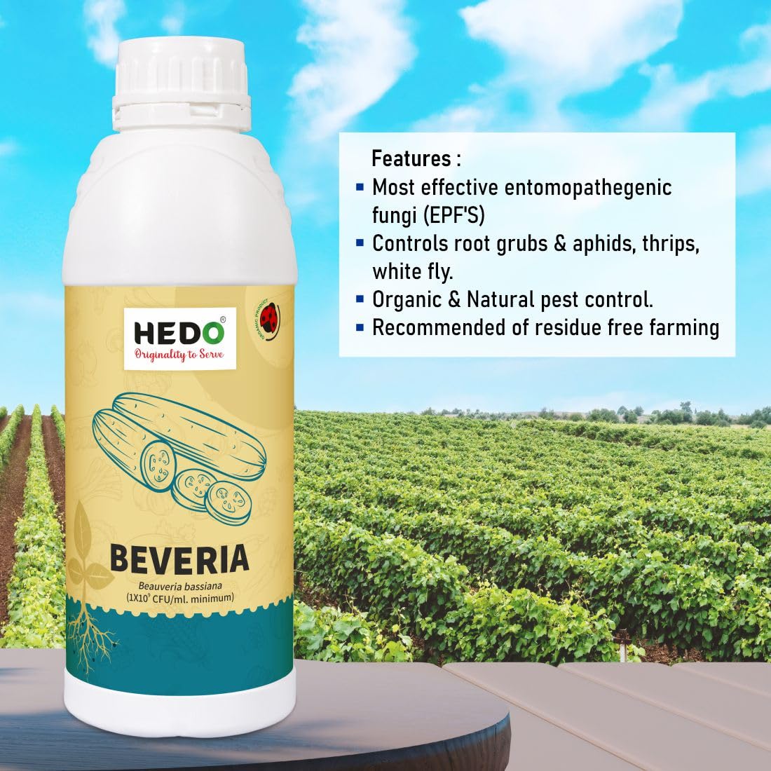HEDO ब्यूवेरिया बेसियाना लिक्विड (1X10^8 CFU/Ml) बायो-ऑर्गेनिक (1L) पौधों के लिए एफिड्स, थ्रिप्स और व्हाइटफ़्लाइज़ को नियंत्रित करने के लिए