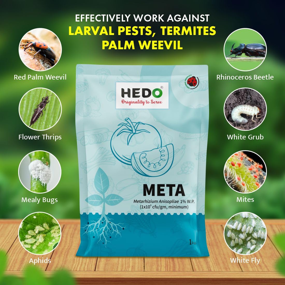 HEDO मेटारिज़ियम एनिसोप्लिए (1x10^8 CFU/gm) बायो-ऑर्गेनिक (1kg) पौधों के लिए सभी बीटल, वीविल, व्हाइट ग्रब, एफिड्स, थ्रिप्स को नियंत्रित करने के लिए