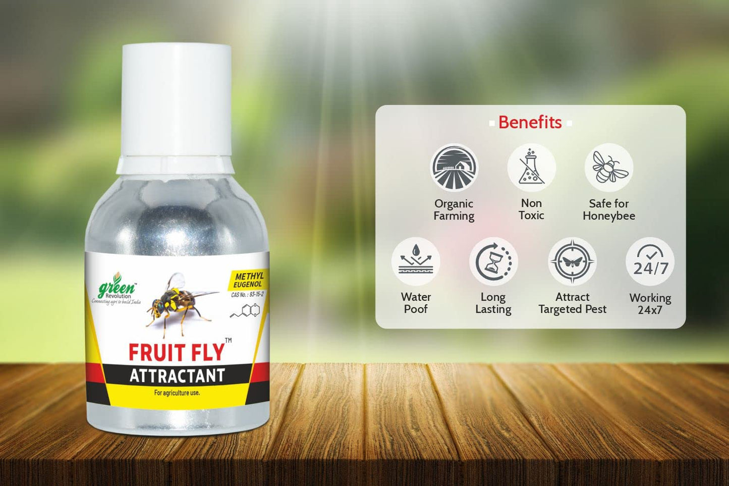 बैक्ट्रोसेरा प्रजाति के लिए फल मक्खी ट्रैप आकर्षक 25ml (मिथाइल यूजेनॉल लिक्विड), 4 का पैक।