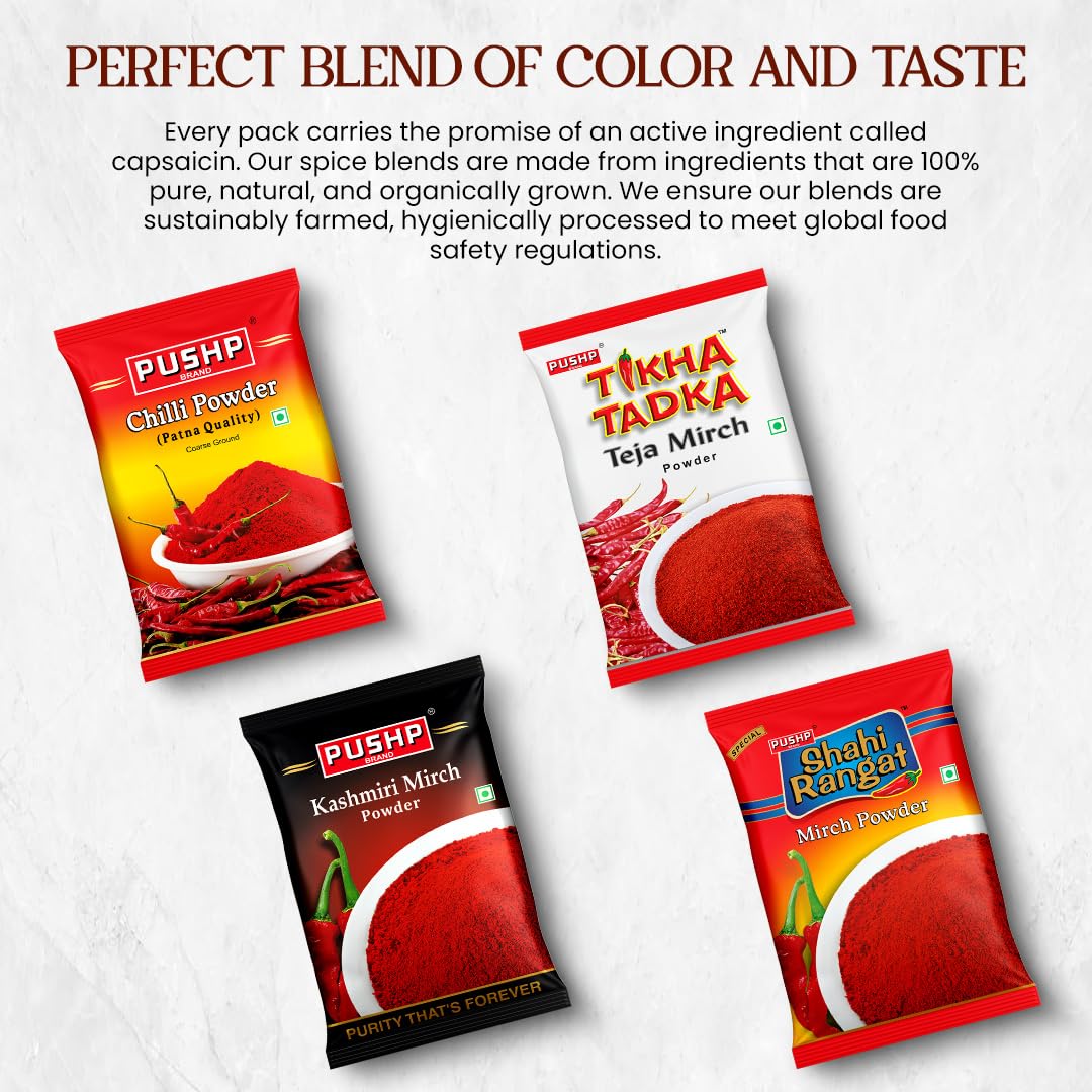 Pushp Brand Fine Red Chili Powder Tikha Tadka (100g) (Pack of 10)