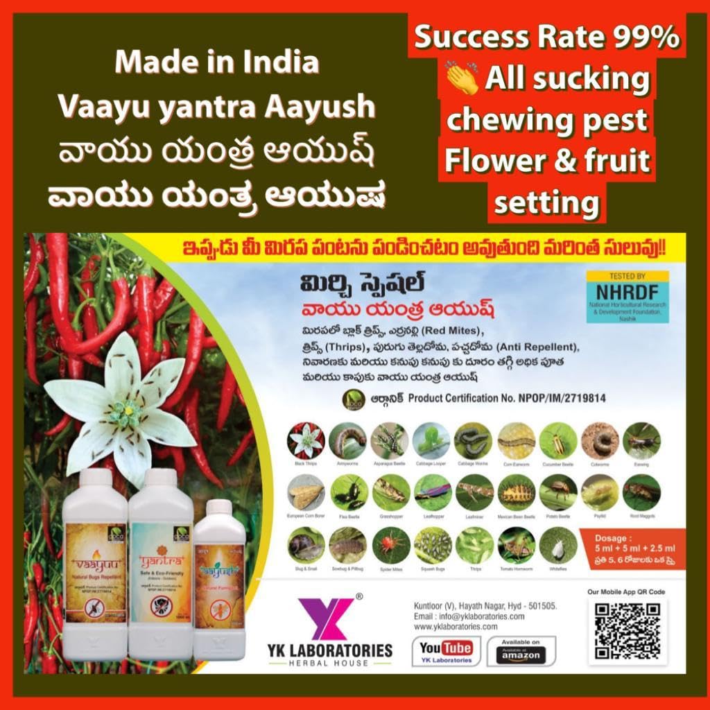 वाईके प्रयोगशालाएं ब्लैक थ्रिप नियंत्रण विशेष | वायु यंत्र आयुष (1L+1L+500ml) फसल कीट ब्लैक थ्रिप्स के लिए पैक