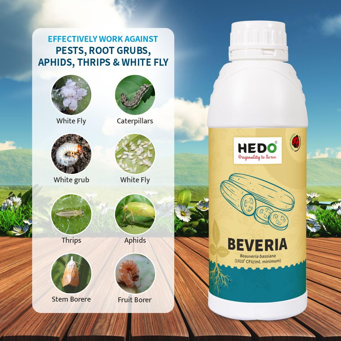 HEDO ब्यूवेरिया बेसियाना लिक्विड (1X10^8 CFU/Ml) बायो-ऑर्गेनिक (1L) पौधों के लिए एफिड्स, थ्रिप्स और व्हाइटफ़्लाइज़ को नियंत्रित करने के लिए