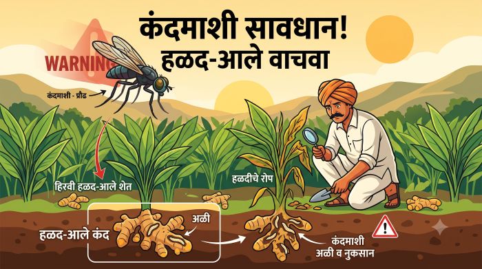 हळद आणि आले उत्पादक शेतकरी बंधूंनो, सावधान! 'कंदमाशी' या गुप्त शत्रूला वेळीच ओळखा आणि आपलं पिवळं सोनं वाचवा