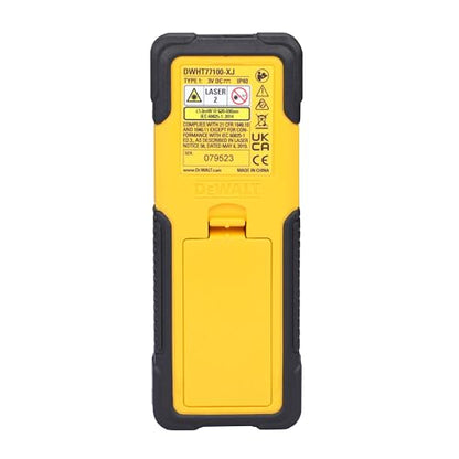 DEWALT DWHT77100 30M कॉर्डलेस लेजर डिस्टेंस मेजरर 2xAAA बैटरी के साथ दूरी क्षेत्र और आयतन माप के लिए रंगीन स्क्रीन के साथ घर, DIY और व्यावसायिक उपयोग के लिए, 1 वर्ष की वारंटी, पीला और काला