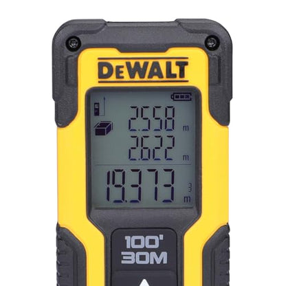 DEWALT DWHT77100 30M कॉर्डलेस लेजर डिस्टेंस मेजरर 2xAAA बैटरी के साथ दूरी क्षेत्र और आयतन माप के लिए रंगीन स्क्रीन के साथ घर, DIY और व्यावसायिक उपयोग के लिए, 1 वर्ष की वारंटी, पीला और काला