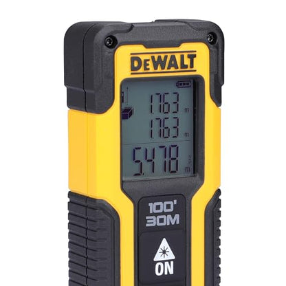 DEWALT DWHT77100 30M कॉर्डलेस लेजर डिस्टेंस मेजरर 2xAAA बैटरी के साथ दूरी क्षेत्र और आयतन माप के लिए रंगीन स्क्रीन के साथ घर, DIY और व्यावसायिक उपयोग के लिए, 1 वर्ष की वारंटी, पीला और काला