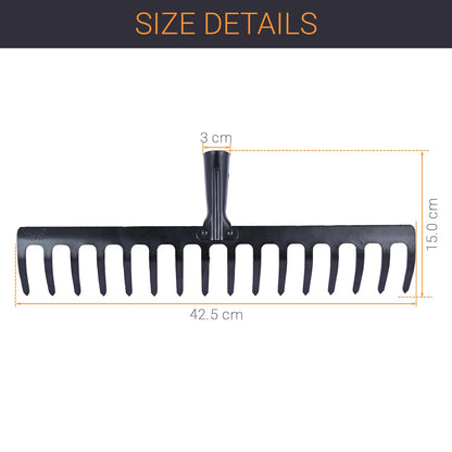 FALCON FGR-16 Garden Rake 16-Teeth Metal Head Without Handle for Loosening Soil Gathering Leaf Leveling Land Agriculture Farming Gardening Tool