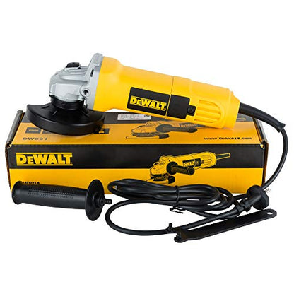 DEWALT DW801-IN, 850W, 4'' (100mm) हेवी ड्युटी अँगल ग्राइंडर हेवी ड्युटी ऍप्लिकेशन्ससाठी स्पिंडल लॉक आणि टॉगल स्विचसह इंजिनिअर केलेले आहे, 2 वर्षांची वॉरंटी (साइड हँडल समाविष्ट)