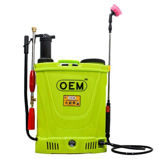 OEM 2in1 18L Knapsack Battery Sprayer 12V8A with HI Jet Gun, 4 Nozzles, Heavy-Duty Battery & High Pressure, Green (Manual & Battery Operated) | Agriculture Sprayer, Pest Control, Sanitizing