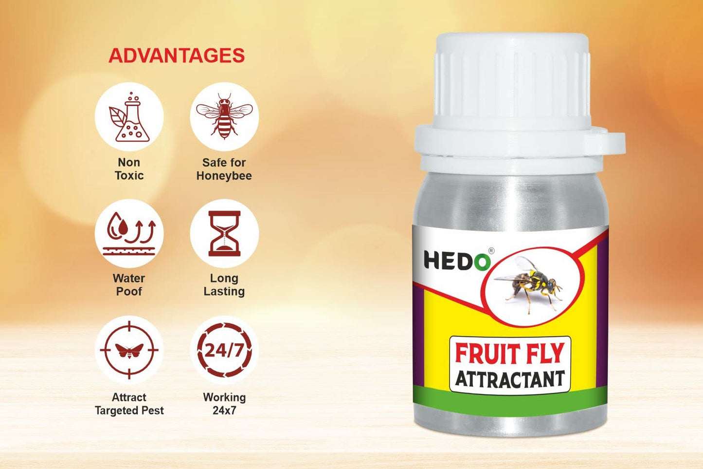 HEDO फ्रूट फ्लाई ट्रैप अट्रैक्टेंट 50ml (मिथाइल यूजेनॉल) बैक्ट्रोसेरा डोर्सलिस 1 का पैक
