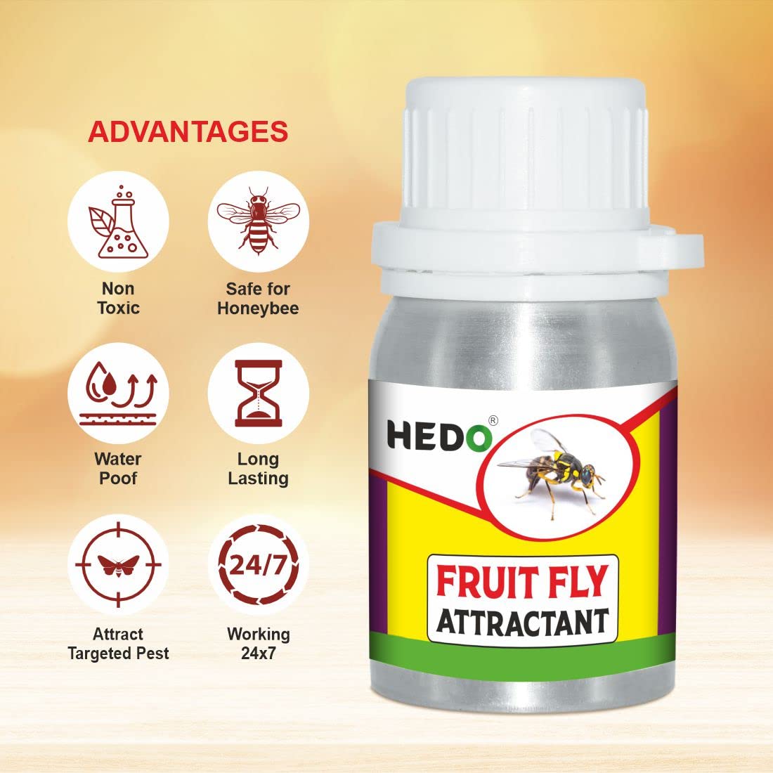 HEDO फ्रूट फ्लाई ट्रैप अट्रैक्टेंट 50ml (मिथाइल यूजेनॉल) बैक्ट्रोसेरा डोर्सालिस के लिए, 2 का पैक