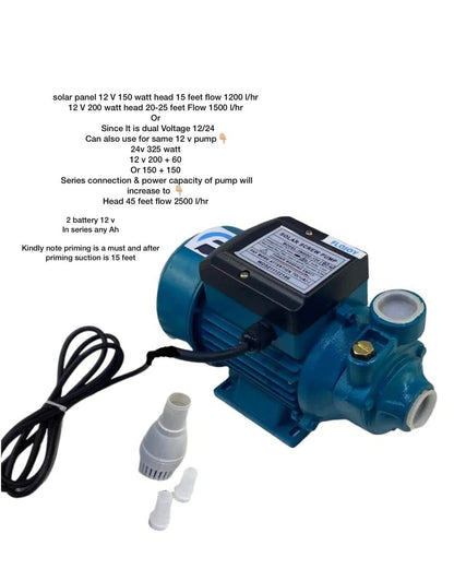 एशियन पंप्स एंड मशीनरीज 12v 180W डीसी सोलर सरफेस बूस्टर वाटर पंप स्प्रिंकलर सिंचाई मरीन बोट टैंक ओपनवेल बोरवेल 25 फीट और फ्लो 1500L/hr इनलेट आउटलेट 1” केबल लंबाई 80cm