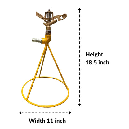 YUVCON Sprinkler with Stand, 360 Degree Rotating Brass Sprinkler with 3/4 inch Nipple for Pipe Attachment, Iron Metal Circular Base Stand, High Impact Water Sprinkler for Gardening & Agriculture