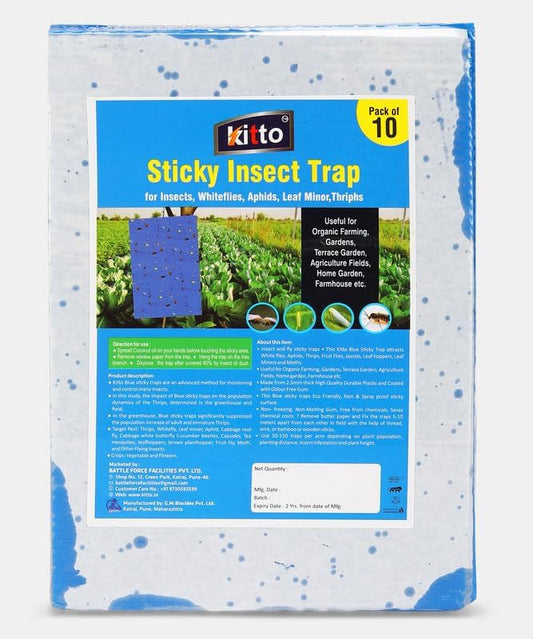 Kitto Blue Non-Toxic and Chemical-Free Fly Insect Trap Pads for Insects, Whiteflies, Aphids, Leaf Miner, Thrips (Pack of 10)