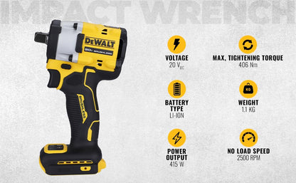 DEWALT DCF922N-B1 1/2'' 20V मॅक्स ली-आयन रिव्हर्सिबल कॉर्डलेस ब्रशलेस कॉम्पॅक्ट इम्पॅक्ट रेंच, LED रिंग लाइटिंगसह 610 Nm टॉर्क (बेअर टूल)