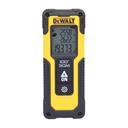 DEWALT DWHT77100 30M कॉर्डलेस लेजर डिस्टेंस मेजरर 2xAAA बैटरी के साथ दूरी क्षेत्र और आयतन माप के लिए रंगीन स्क्रीन के साथ घर, DIY और व्यावसायिक उपयोग के लिए, 1 वर्ष की वारंटी, पीला और काला